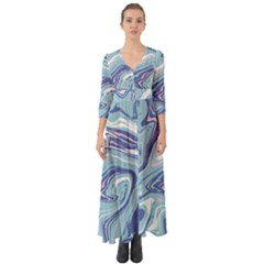 Blue Vivid Marble Pattern 9 Button Up Boho Maxi Dress by goljakoff