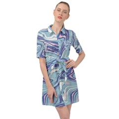 Blue Vivid Marble Pattern 9 Belted Shirt Dress by goljakoff