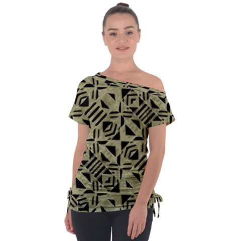 Linear Geometric Print Pattern Mosaic 2 Off Shoulder Tie-up Tee by dflcprintsclothing