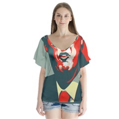 Trump Nope V-neck Flutter Sleeve Top by goljakoff