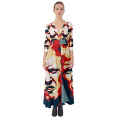 Trump Pop Art Button Up Boho Maxi Dress by goljakoff