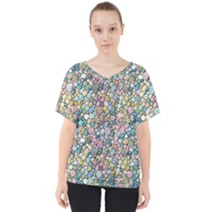 Multicolored Watercolor Stones V-neck Dolman Drape Top by SychEva