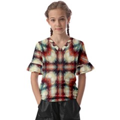 Royal Plaid  Kids  V-neck Horn Sleeve Blouse by LW41021