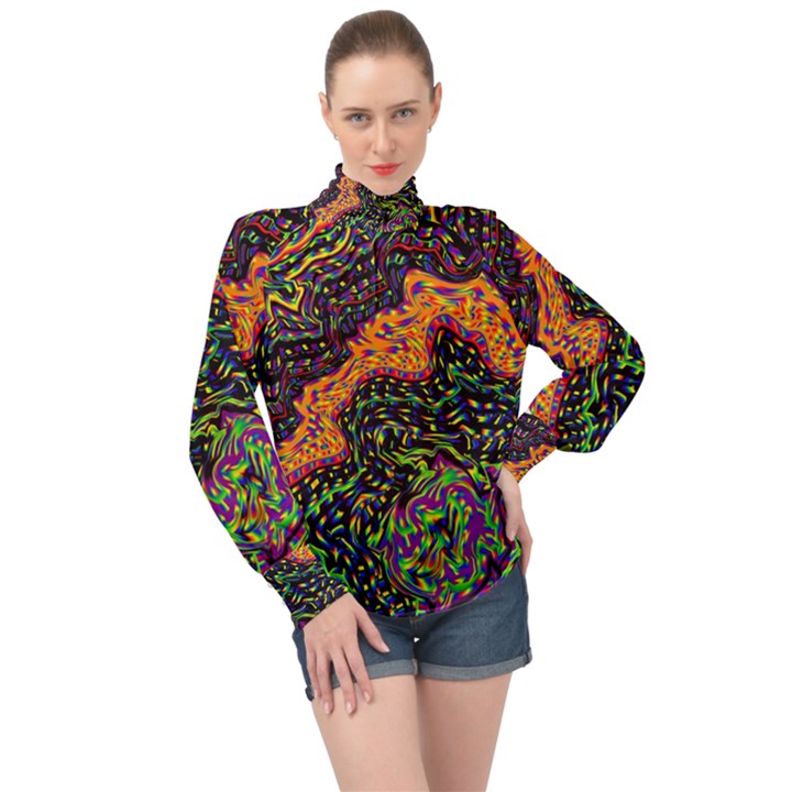 GoghWave High Neck Long Sleeve Chiffon Top