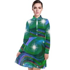 Night Sky Long Sleeve Chiffon Shirt Dress by LW41021