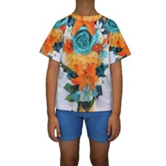 Spring Flowers Kids  Short Sleeve Swimwear by LW41021