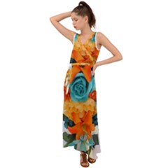 Spring Flowers V-neck Chiffon Maxi Dress by LW41021