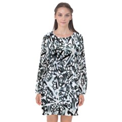 Beyond Abstract Long Sleeve Chiffon Shift Dress  by LW323