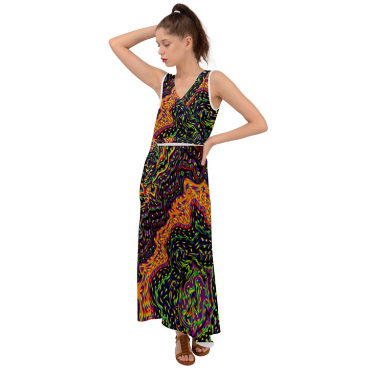 GoghWave V-Neck Chiffon Maxi Dress