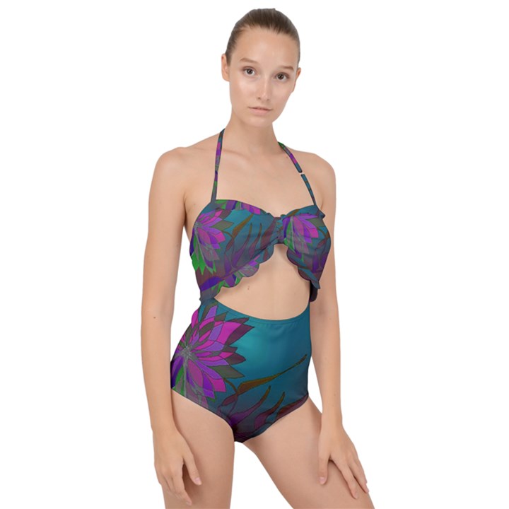 Evening Bloom Scallop Top Cut Out Swimsuit