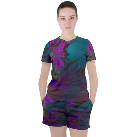 Evening Bloom Women s Tee And Shorts Set by LW323