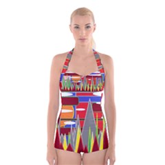 Forrest Sunset Boyleg Halter Swimsuit  by LW323