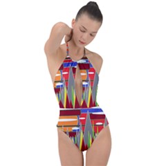 Forrest Sunset Plunge Cut Halter Swimsuit by LW323