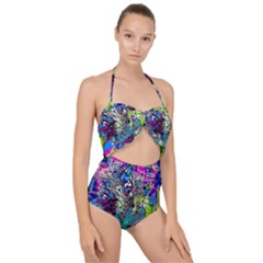 Exotic Flowers In Vase Scallop Top Cut Out Swimsuit by LW323