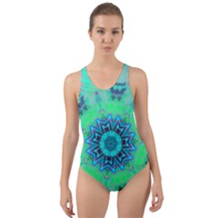 Blue Green  Twist Cut-out Back One Piece Swimsuit by LW323