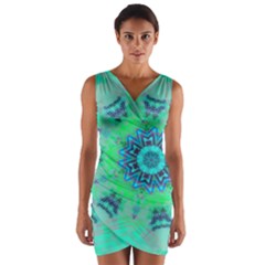 Blue Green  Twist Wrap Front Bodycon Dress by LW323