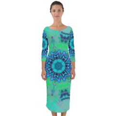 Blue Green  Twist Quarter Sleeve Midi Bodycon Dress by LW323