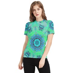 Blue Green  Twist Women s Short Sleeve Rash Guard by LW323