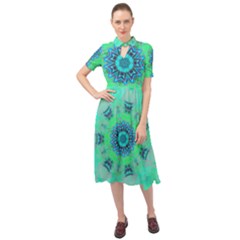 Blue Green  Twist Keyhole Neckline Chiffon Dress by LW323