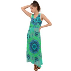 Blue Green  Twist V-neck Chiffon Maxi Dress by LW323