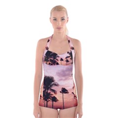 Palm Trees Boyleg Halter Swimsuit  by LW323