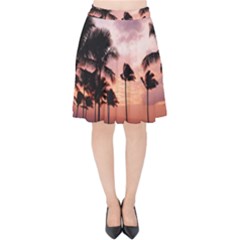 Palm Trees Velvet High Waist Skirt by LW323