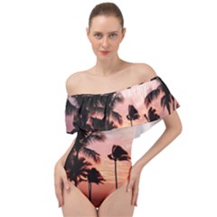 Palm Trees Off Shoulder Velour Bodysuit  by LW323