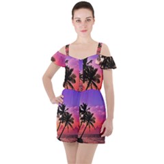 Ocean Paradise Ruffle Cut Out Chiffon Playsuit by LW323