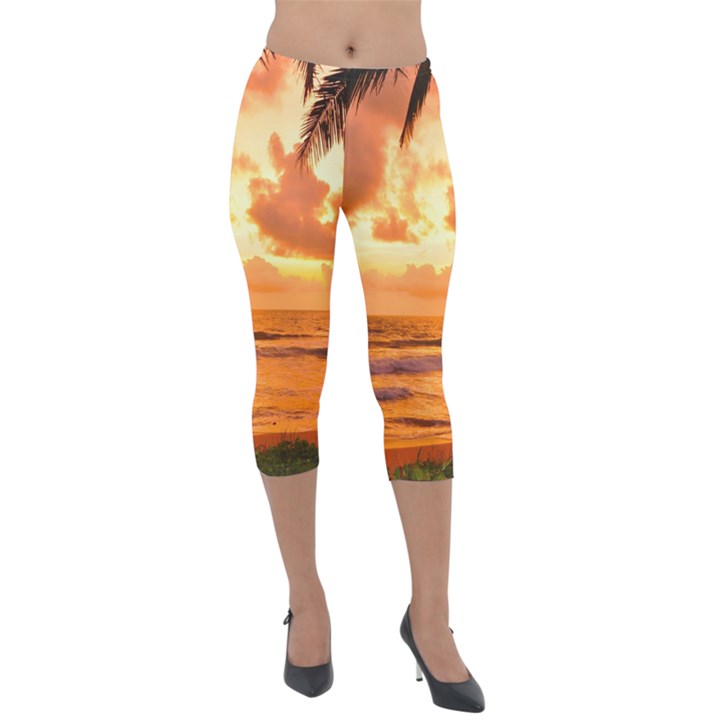 Sunset Beauty Lightweight Velour Capri Leggings 