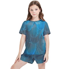 Feathery Blue Kids  Tee And Sports Shorts Set by LW323