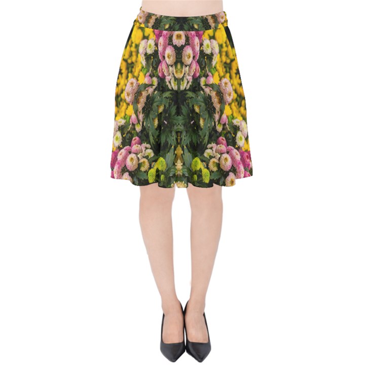 Springflowers Velvet High Waist Skirt