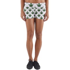 Weed At White, Ganja Leafs Pattern, 420 Hemp Regular Theme Yoga Shorts by Casemiro