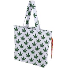 Weed At White, Ganja Leafs Pattern, 420 Hemp Regular Theme Drawstring Tote Bag by Casemiro