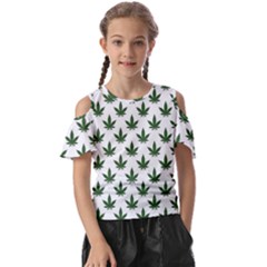 Weed At White, Ganja Leafs Pattern, 420 Hemp Regular Theme Kids  Butterfly Cutout Tee by Casemiro