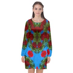 Rosette Long Sleeve Chiffon Shift Dress  by LW323