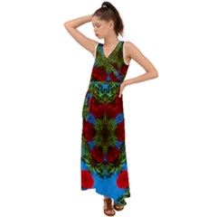 Rosette V-neck Chiffon Maxi Dress by LW323