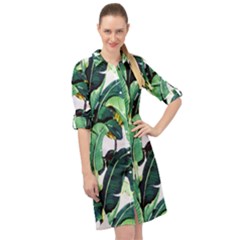 Banana Leaves Long Sleeve Mini Shirt Dress by goljakoff