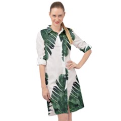 Banana Leaves Long Sleeve Mini Shirt Dress by goljakoff