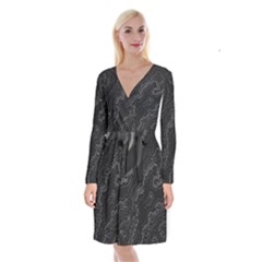 Topography Map Long Sleeve Velvet Front Wrap Dress by goljakoff