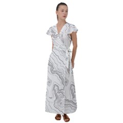 Topography Map Flutter Sleeve Maxi Dress by goljakoff