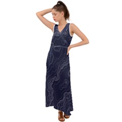 Topography Map V-neck Chiffon Maxi Dress by goljakoff