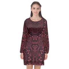 Burgundy Long Sleeve Chiffon Shift Dress  by LW323