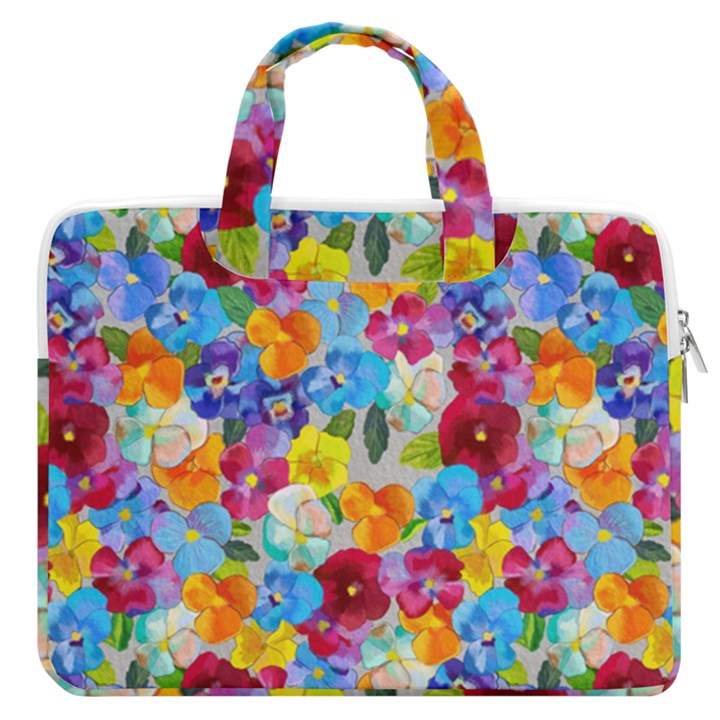 Pansies  Watercolor Flowers MacBook Pro Double Pocket Laptop Bag