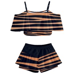 Tiger Stripes, Black And Orange, Asymmetric Lines, Wildlife Pattern Kids  Off Shoulder Skirt Bikini by Casemiro