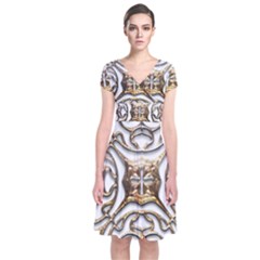 Gold Design Short Sleeve Front Wrap Dress by LW323