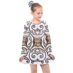 Gold Design Kids  Long Sleeve Dress by LW323