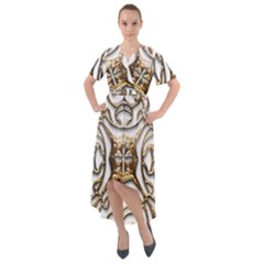 Gold Design Front Wrap High Low Dress by LW323