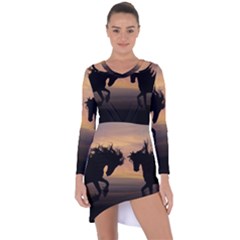 Evening Horses Asymmetric Cut-out Shift Dress by LW323