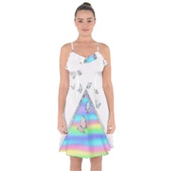 Minimal Holographic Butterflies Ruffle Detail Chiffon Dress by gloriasanchez