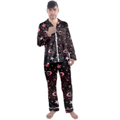 Pattern Lune Étoile Profondeur Men s Long Sleeve Satin Pajamas Set by alllovelyideas